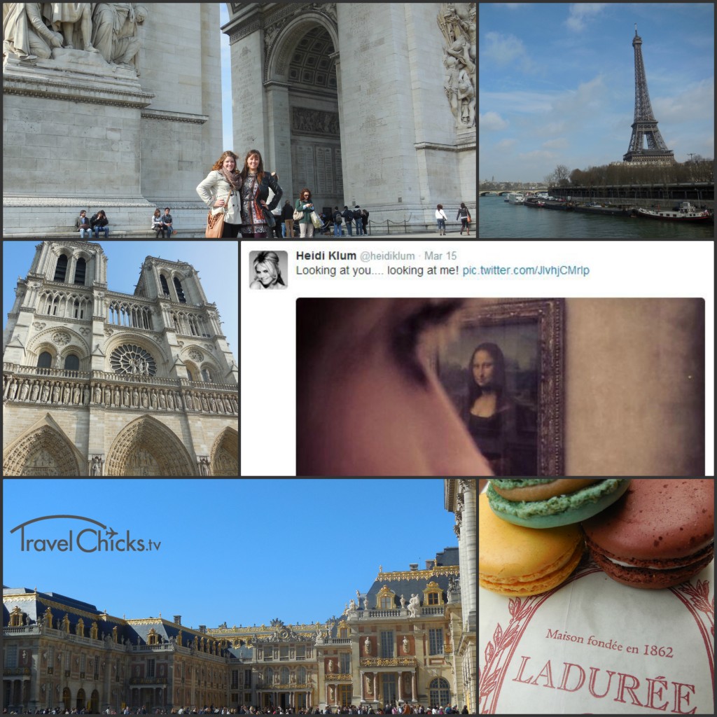 Collage of Paris monuments such as the Eiffel tower