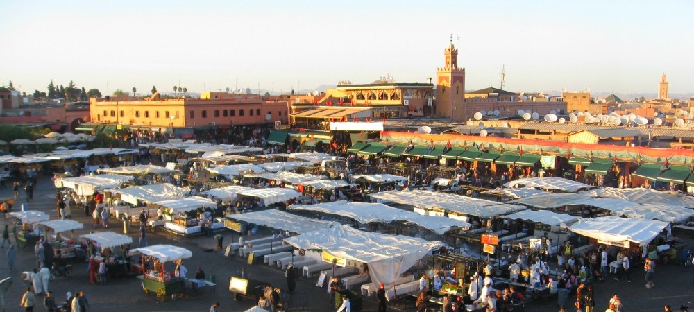 Marrakech: The night market setting up.