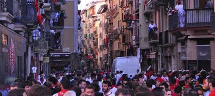 Crowded streets during the Running of the Bulls
